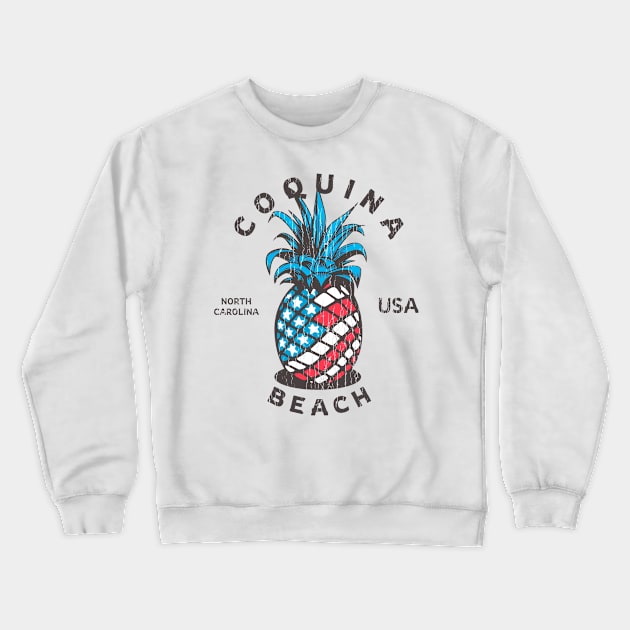 Coquina Beach, NC Summertime Vacationing Patriotic Pineapple Crewneck Sweatshirt by Contentarama